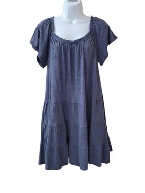 MAX STUDIO Blue Jersey Short Sleeve Tiered Short Dress Size XL
